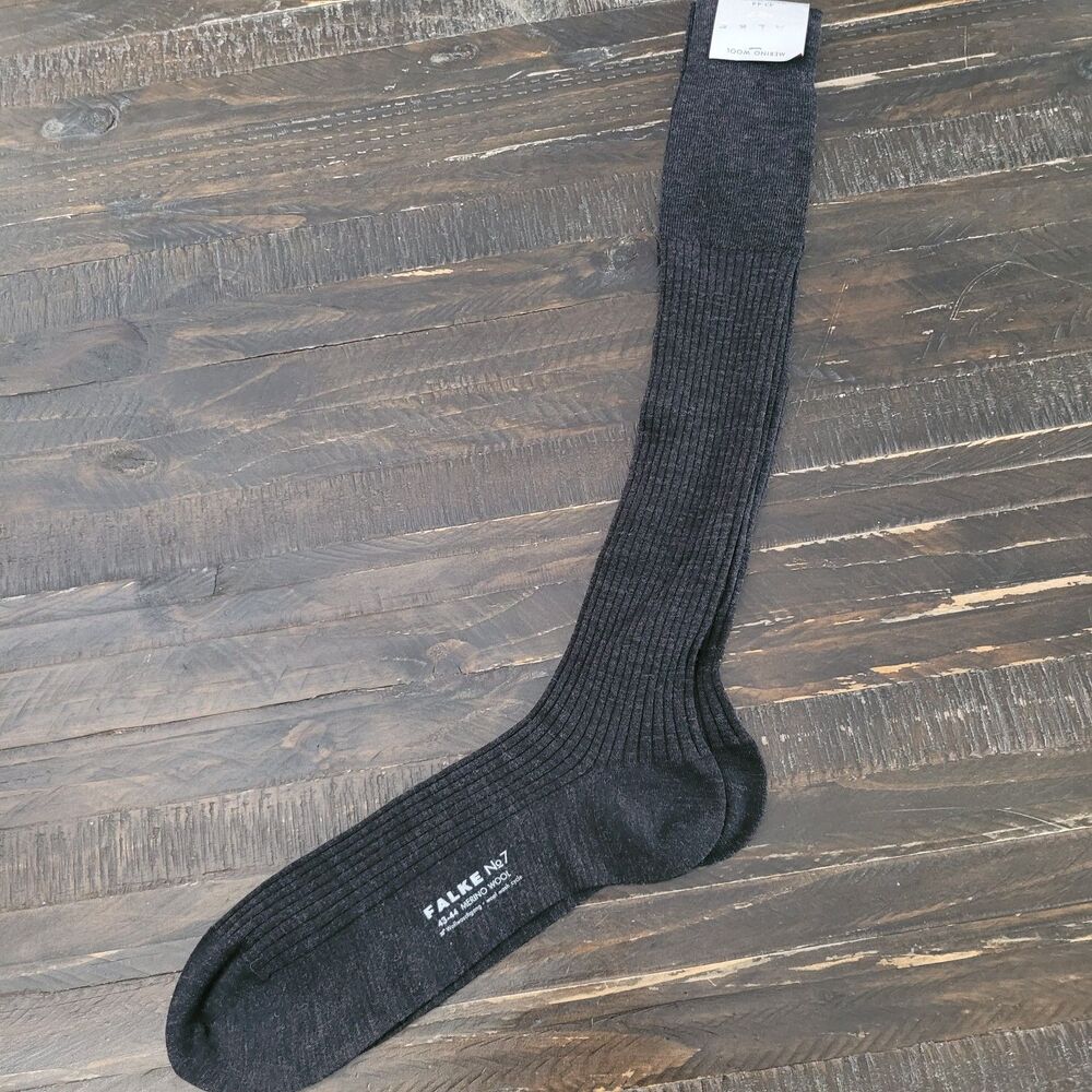FALKE No. 7 Merino Wool Socks Dark Charcoal Gray Men's 43 44 US 9.5 10.5